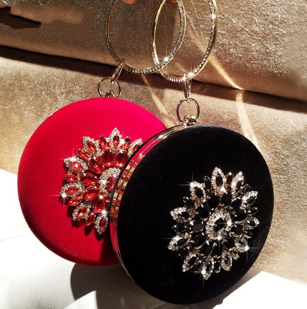 Velour Round Clutch Bag for Women, shown in a clear product image