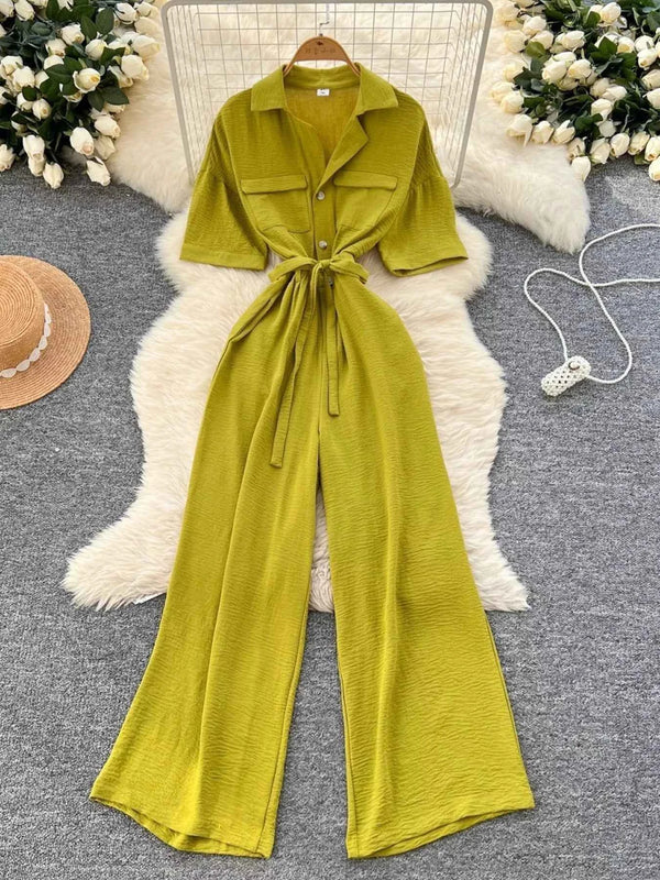 Belted Tie Waist Wide Leg Jumpsuit-Jumpsuit-Splashis-Splashis