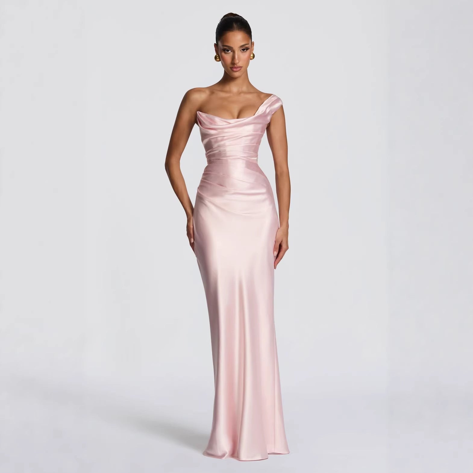 One-Shoulder Sleeveless Evening Dress