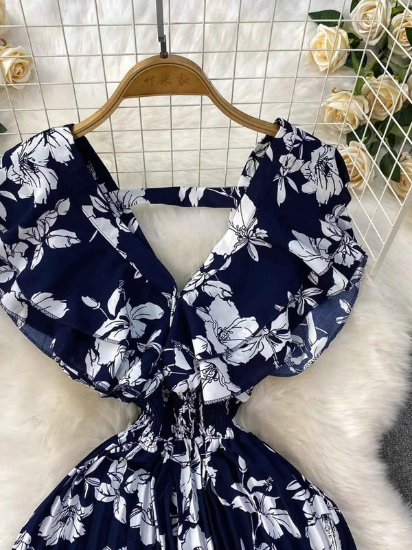 Cotton Spandex Floral Print Jumpsuit-Jumpsuit-Splashis-Splashis