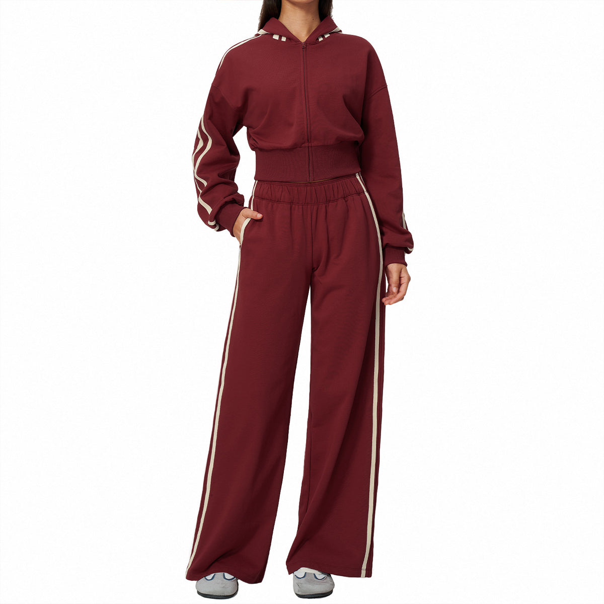 Women's Hooded Sweatshirt Jacket and Wide Leg Pants Set – 5 Colours product image