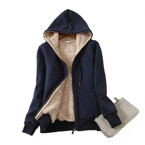 Black fleece lined thick hooded sweatshirt for women