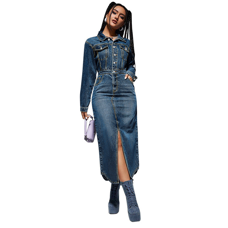 Blue denim maxi dress product image