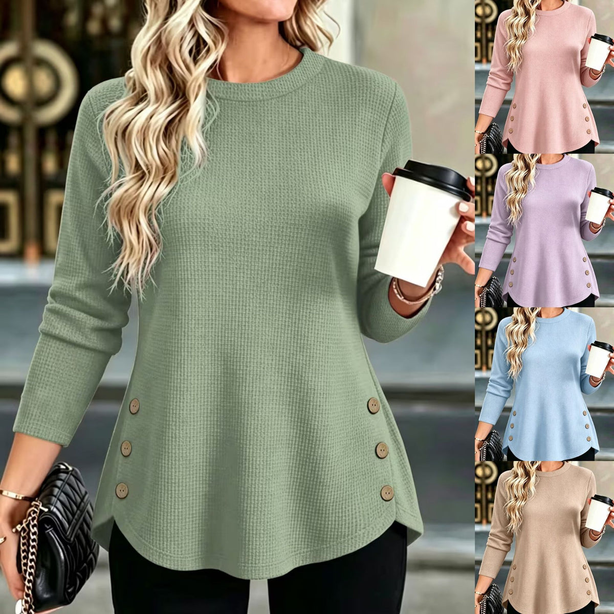 Women's Round Neck Patchwork Long Sleeve Top additional product view