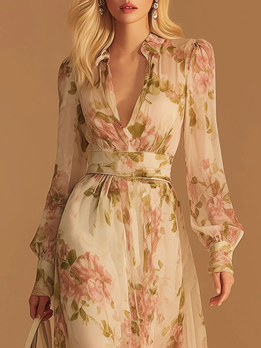 Product detail photo of Floral V Neck Mesh Dress, floral v neck mesh dress, everyday style