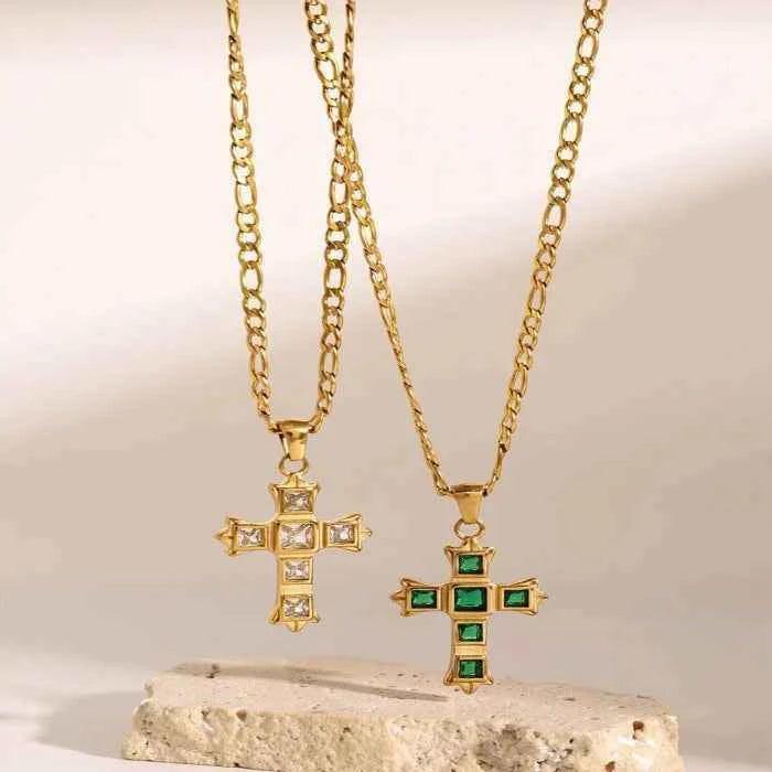 Zircon cross pendant necklace in stainless steel — primary view