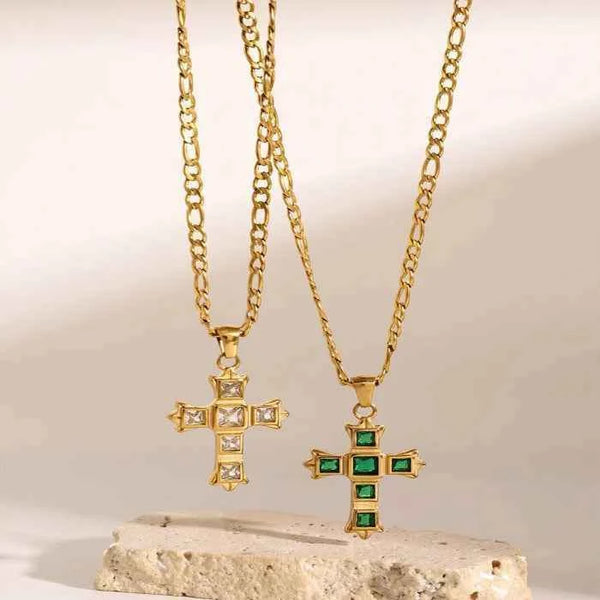 Zircon cross pendant necklace in stainless steel — primary view