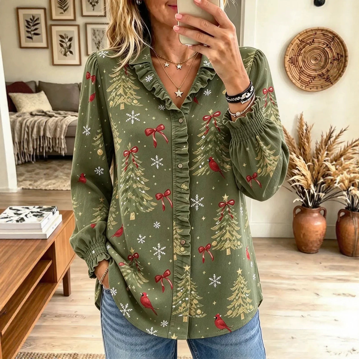 Women's Christmas Tree Print Top – Long Sleeve, 8 Colours product image