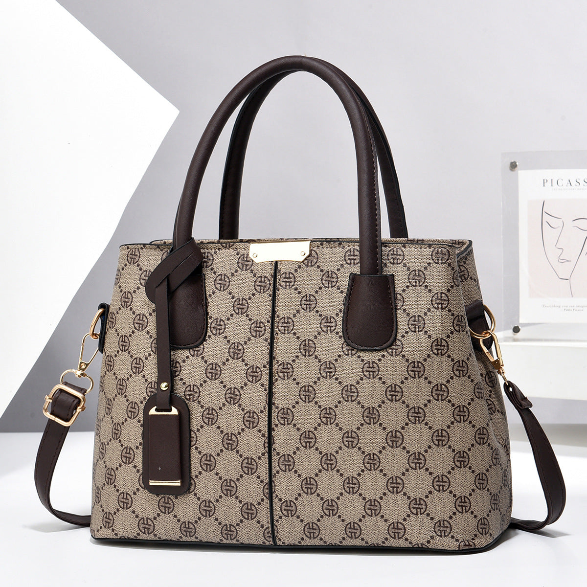 Women's PU Leather Square Tote Bag with Crossbody Strap, side product view