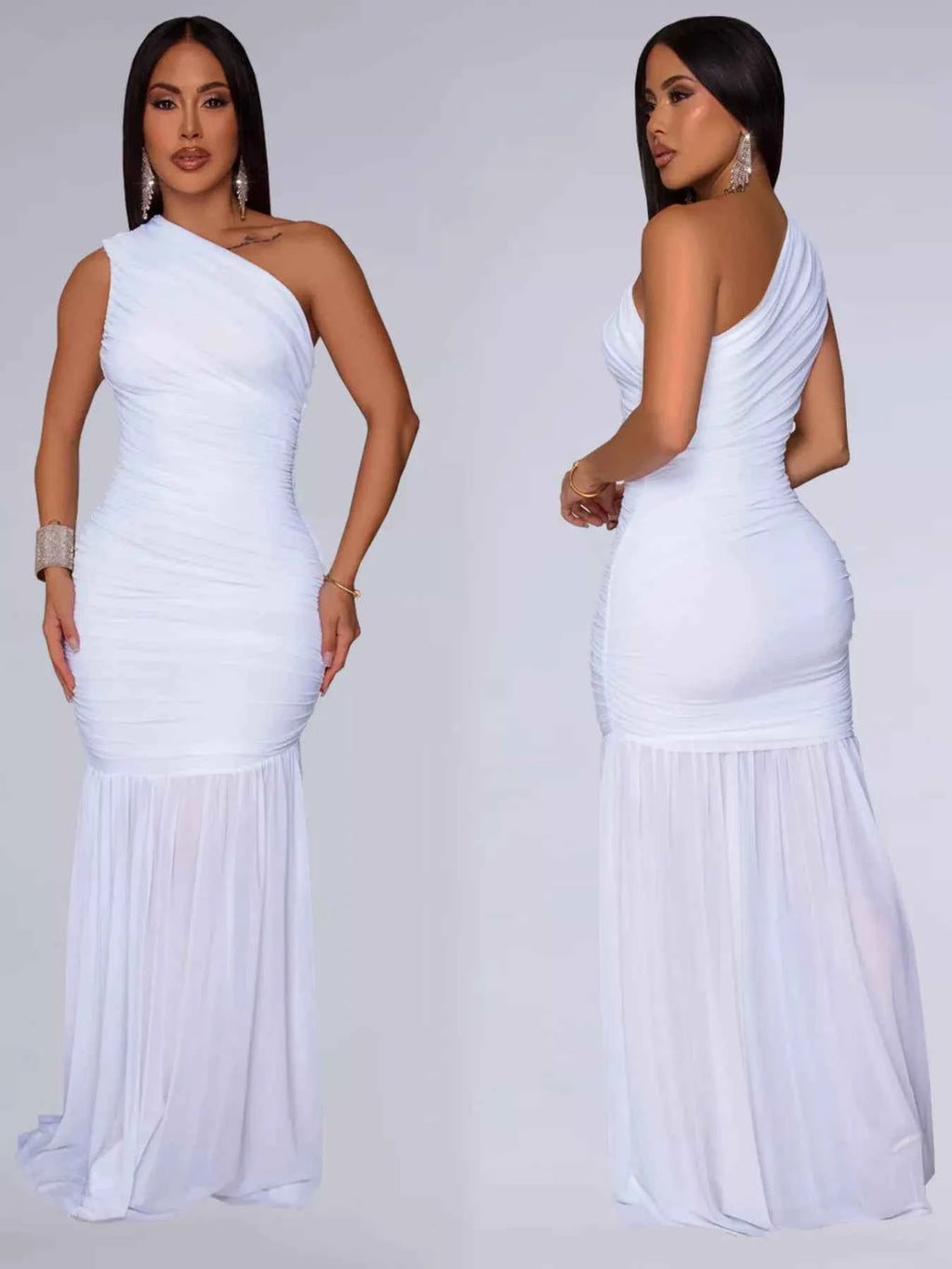 One-Shoulder Ruched Bodycon Maxi Dress-Maxi Dress.-Splashis-Splashis