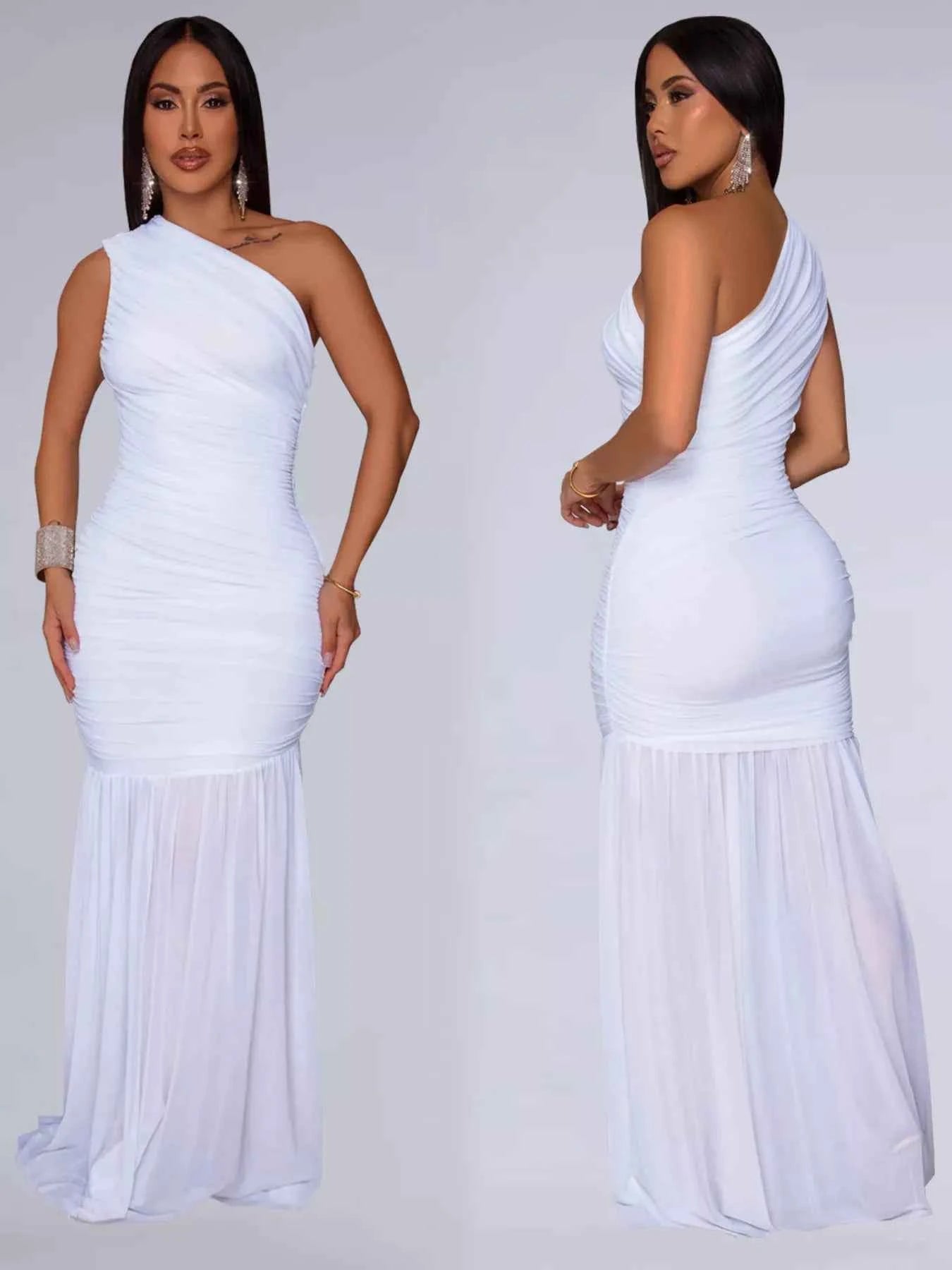 One-Shoulder Ruched Bodycon Maxi Dress-Maxi Dress.-Splashis-Splashis