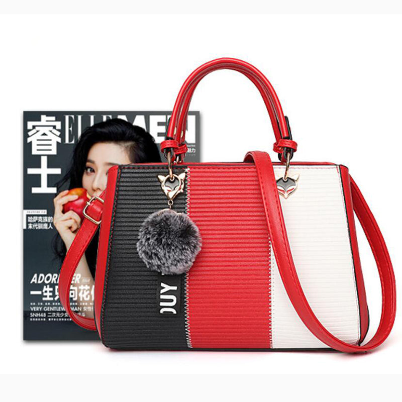 Patchwork Pompom Tote Bag - PU Leather Party Purse for Women, product view 10