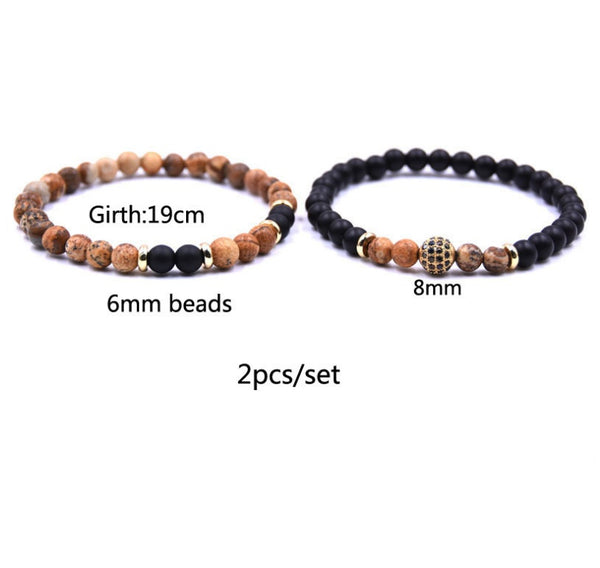 Product detail photo of Natural Stone and Zircon Bracelet Set, natural stone and zircon bracelet set