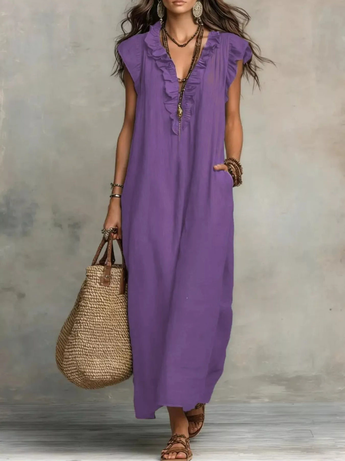 Ruffled V-Neck Maxi Dress, product view 12