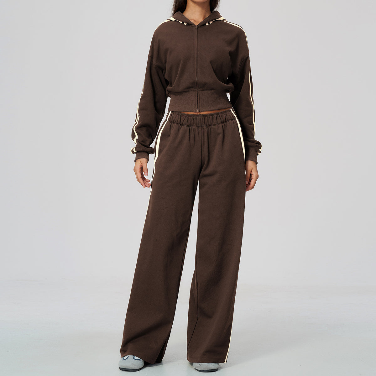Women's Hooded Sweatshirt Jacket and Wide Leg Pants Set – 5 Colours additional product view