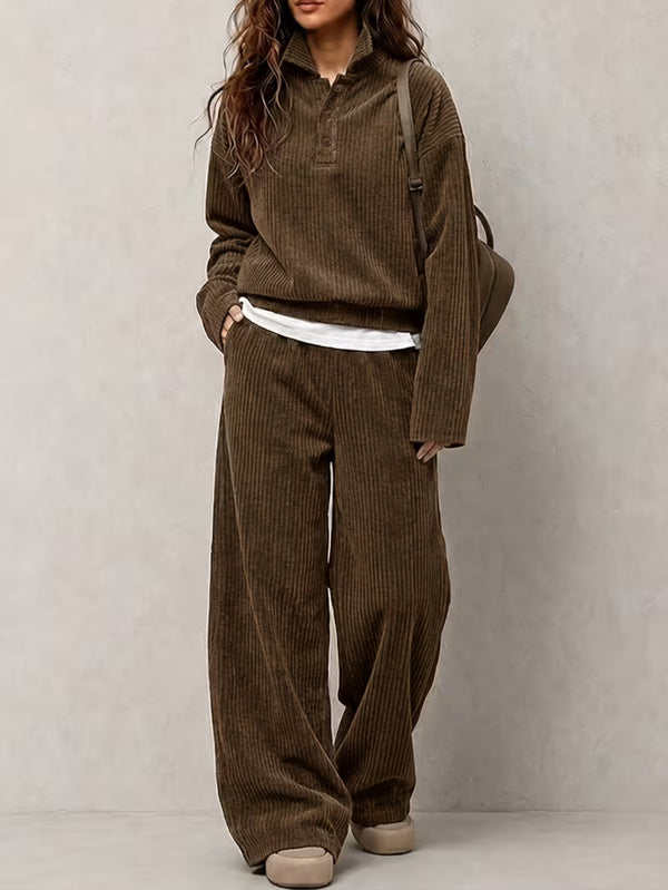 Corduroy top and wide-leg pants set for women, image 5