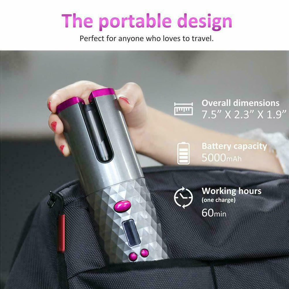 Rechargeable Cordless Automatic Curling Iron 2500mAh, angled product view
