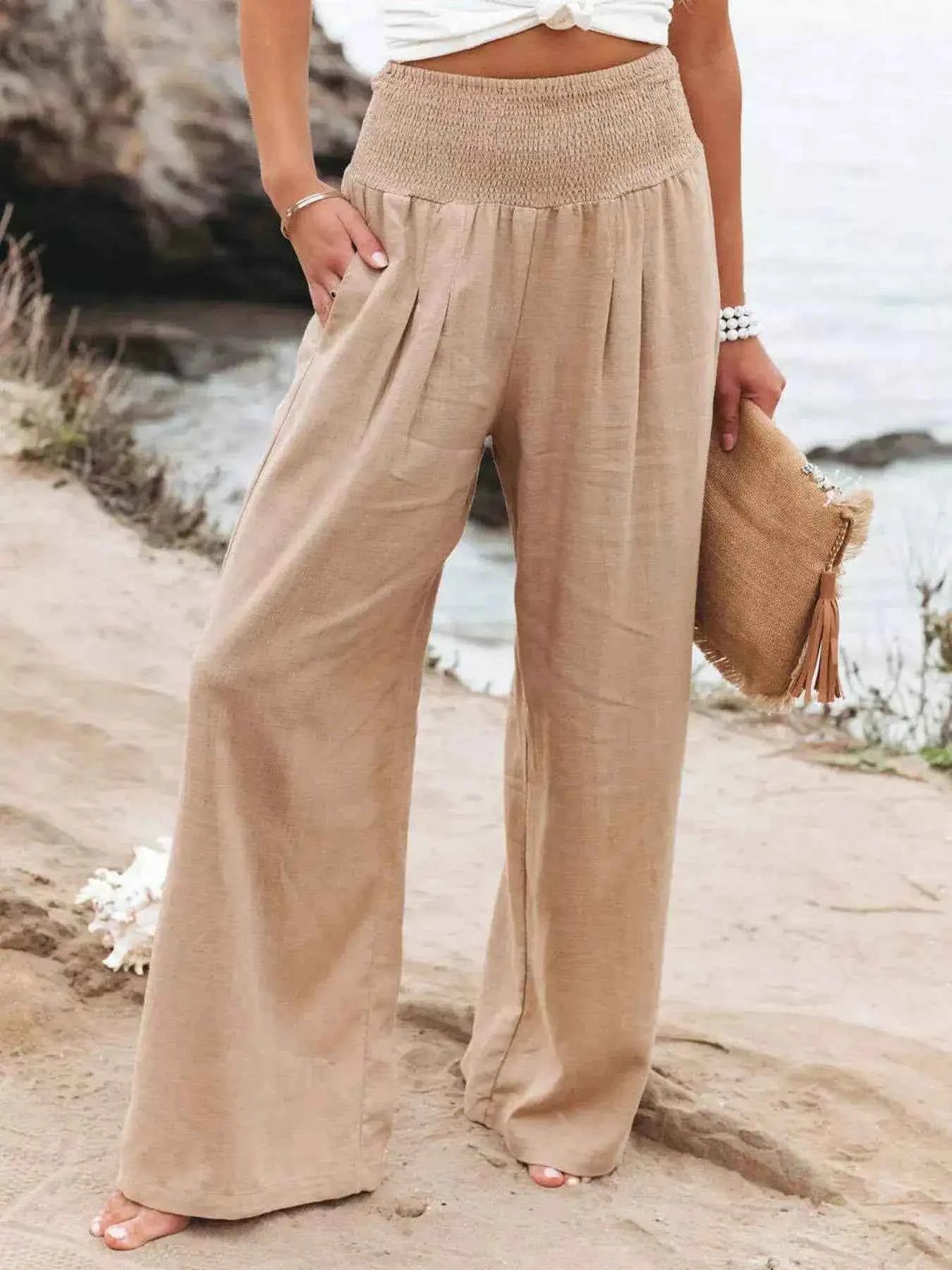 Smocked high-waisted wide-leg pants — additional view 10