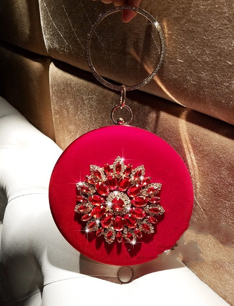 Velour Round Clutch Bag for Women, front product view