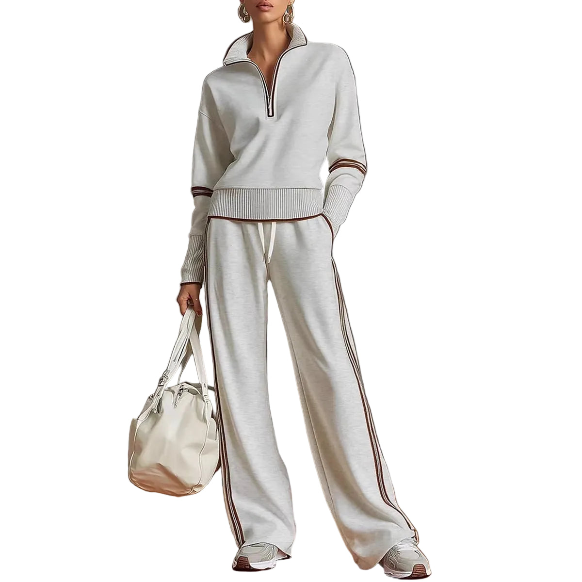Women's Stand Collar Colour-Block Sweatshirt and Pants Set product image