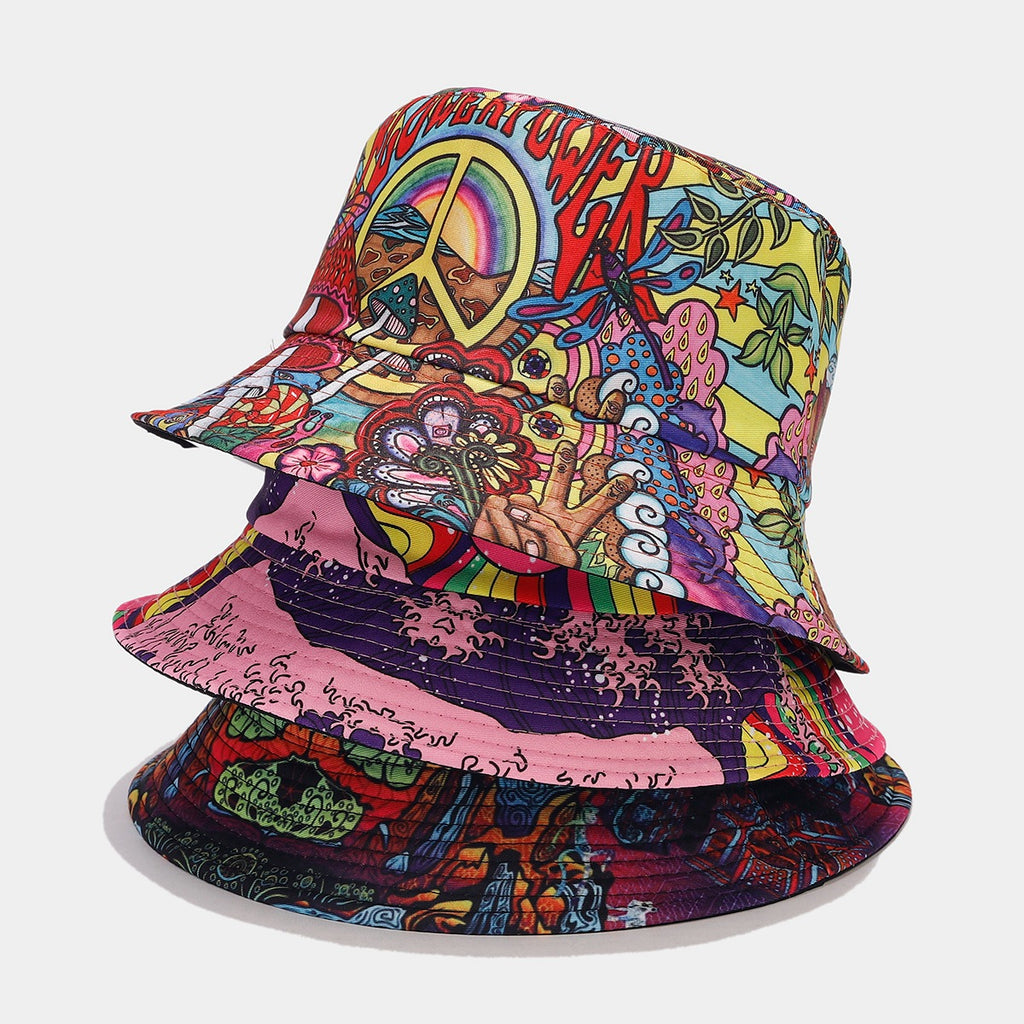 Reversible Graffiti Print Bucket Hat-Splashis