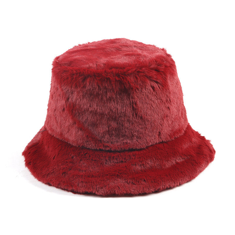 Red wide-brim winter bucket hat for women