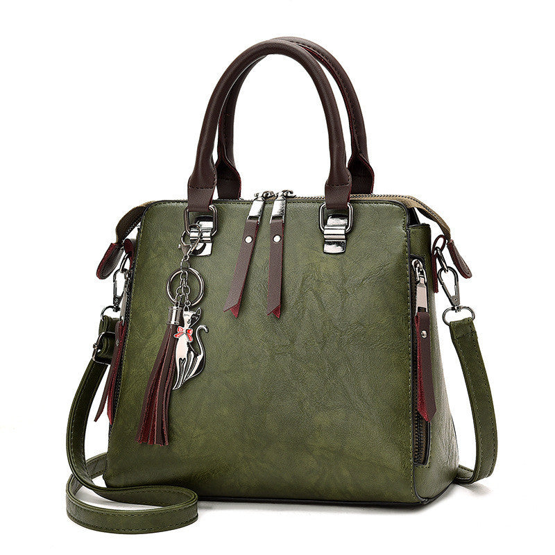 Vintage PU Leather Tassel Top-Handle Tote Bag for Women, close-up product view