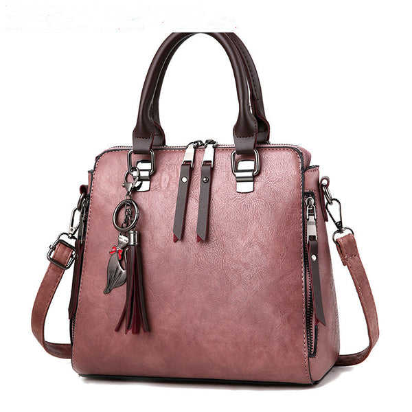 Vintage PU Leather Tassel Top-Handle Tote Bag for Women, side product view