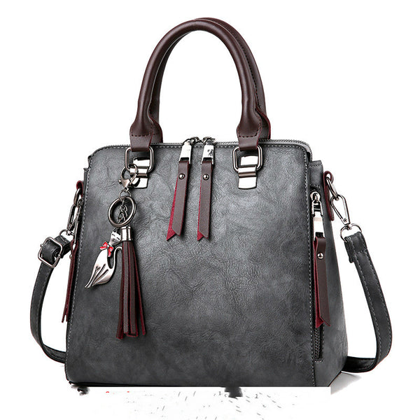 Vintage PU Leather Tassel Top-Handle Tote Bag for Women, front product view