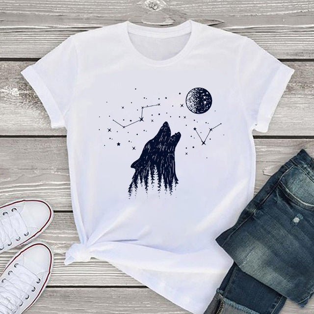 Plant Landscape Print Short-Sleeve T-Shirt for Women, close-up product view