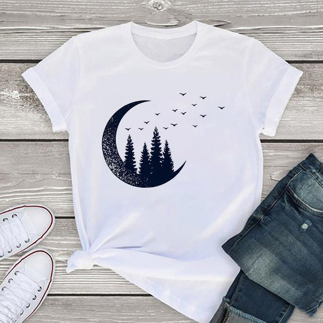 Plant Landscape Print Short-Sleeve T-Shirt for Women, angled product view