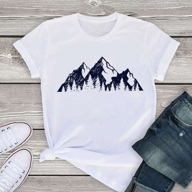 Plant Landscape Print Short-Sleeve T-Shirt for Women, shown in a clear product image