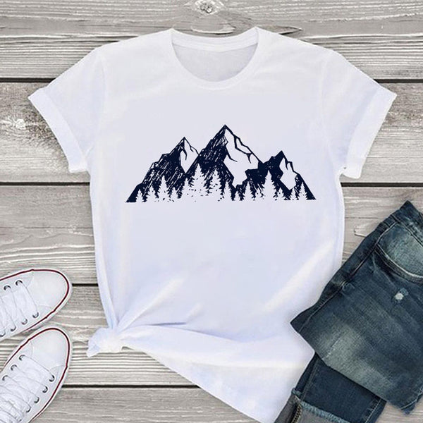 Plant Landscape Print Short-Sleeve T-Shirt for Women, shown in a clear product image