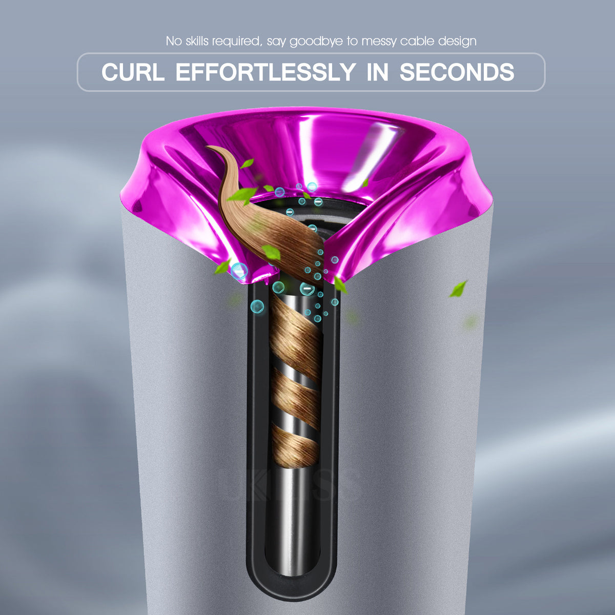 Portable Cordless Automatic Curling Iron with LCD Display, close-up product view