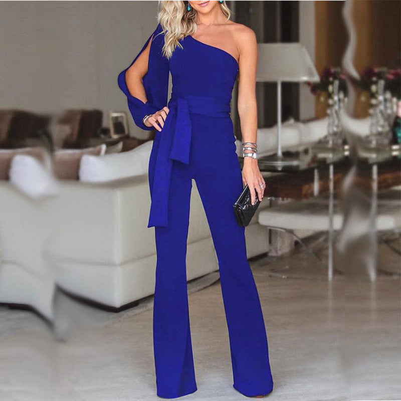 Women’s One-Shoulder Jumpsuit, shown in a clear product image