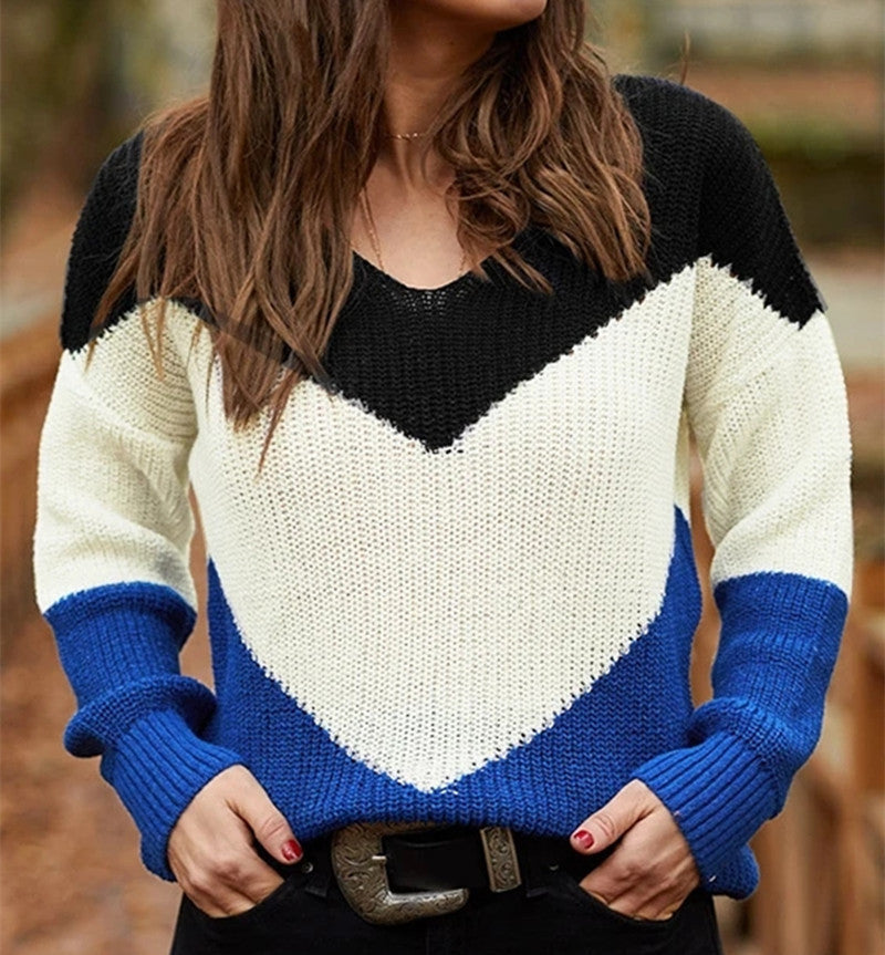 Color-Block Crew Neck Loose Knit Sweater additional product view