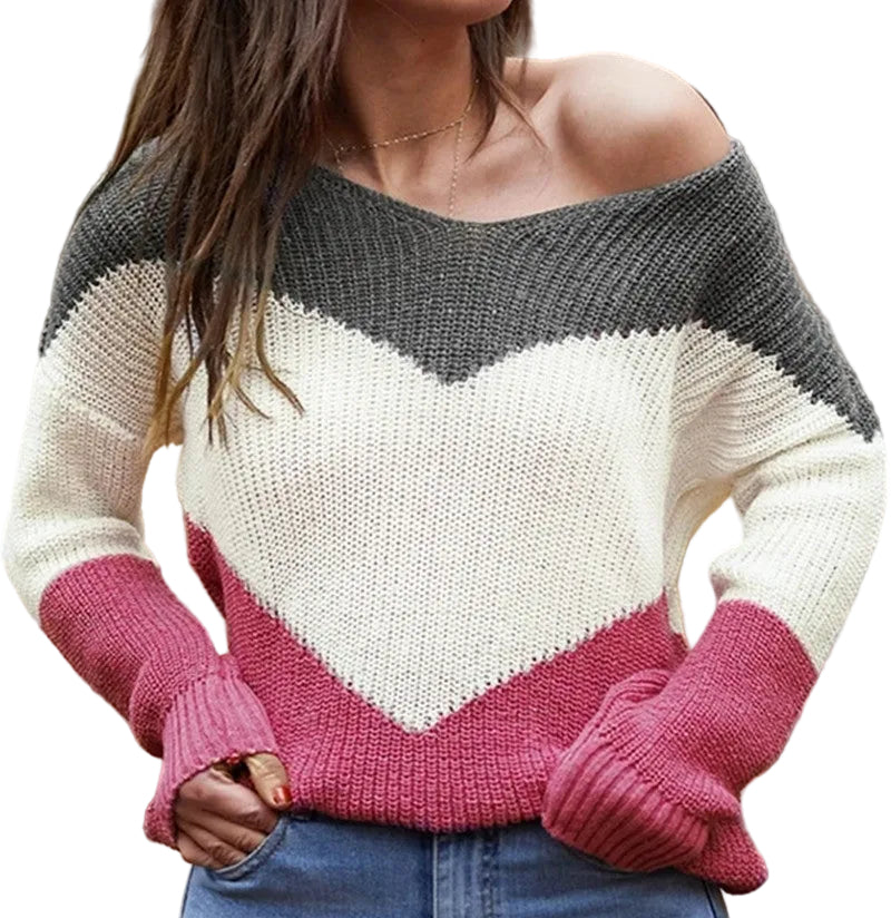 Color-Block Crew Neck Loose Knit Sweater product image
