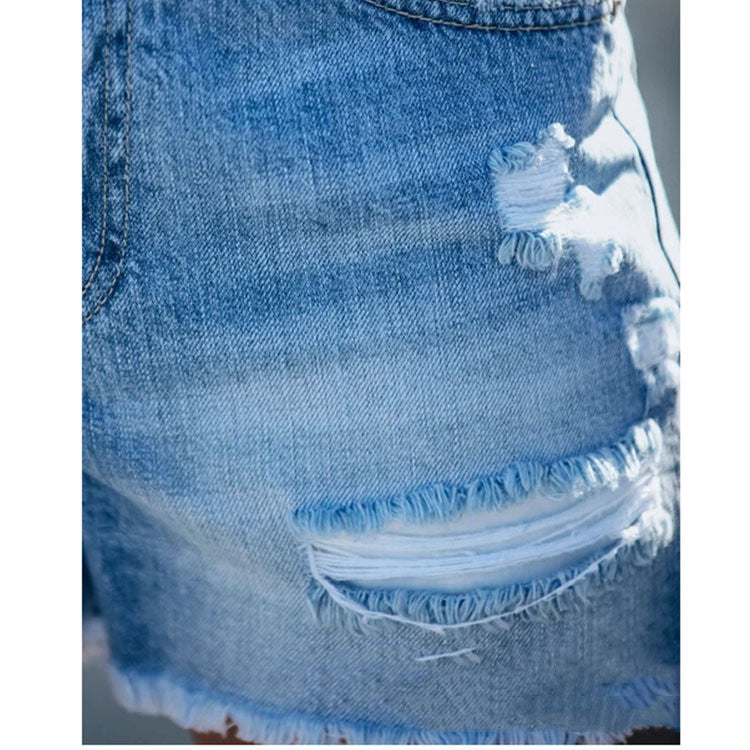 Women’s Frayed Denim Shorts with Ripped Stitching, side product view