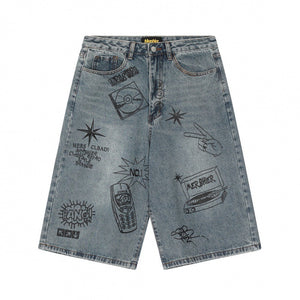 Blue graphic cropped pants for women
