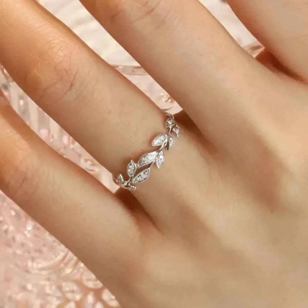 Nature-Inspired Leaf Ring (Silver-Plated), angled product view