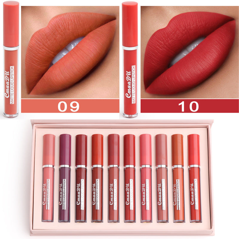 10-Piece Waterproof Matte Lipstick Set, angled product view