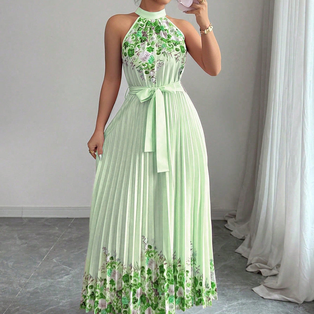 Women's Floral Print Pleated Maxi Dress, alternate product view