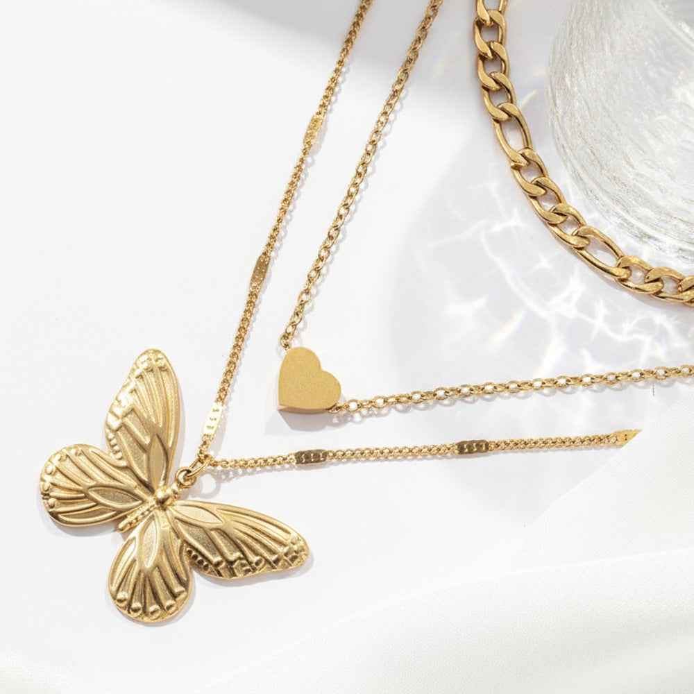Three-tier butterfly and heart stacking necklace — additional view 4