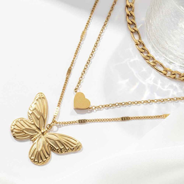 Three-tier butterfly and heart stacking necklace — additional view 4