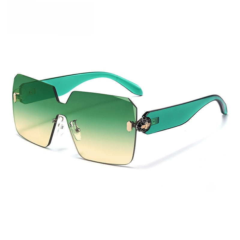 Sunglasses rimless frame construction detail