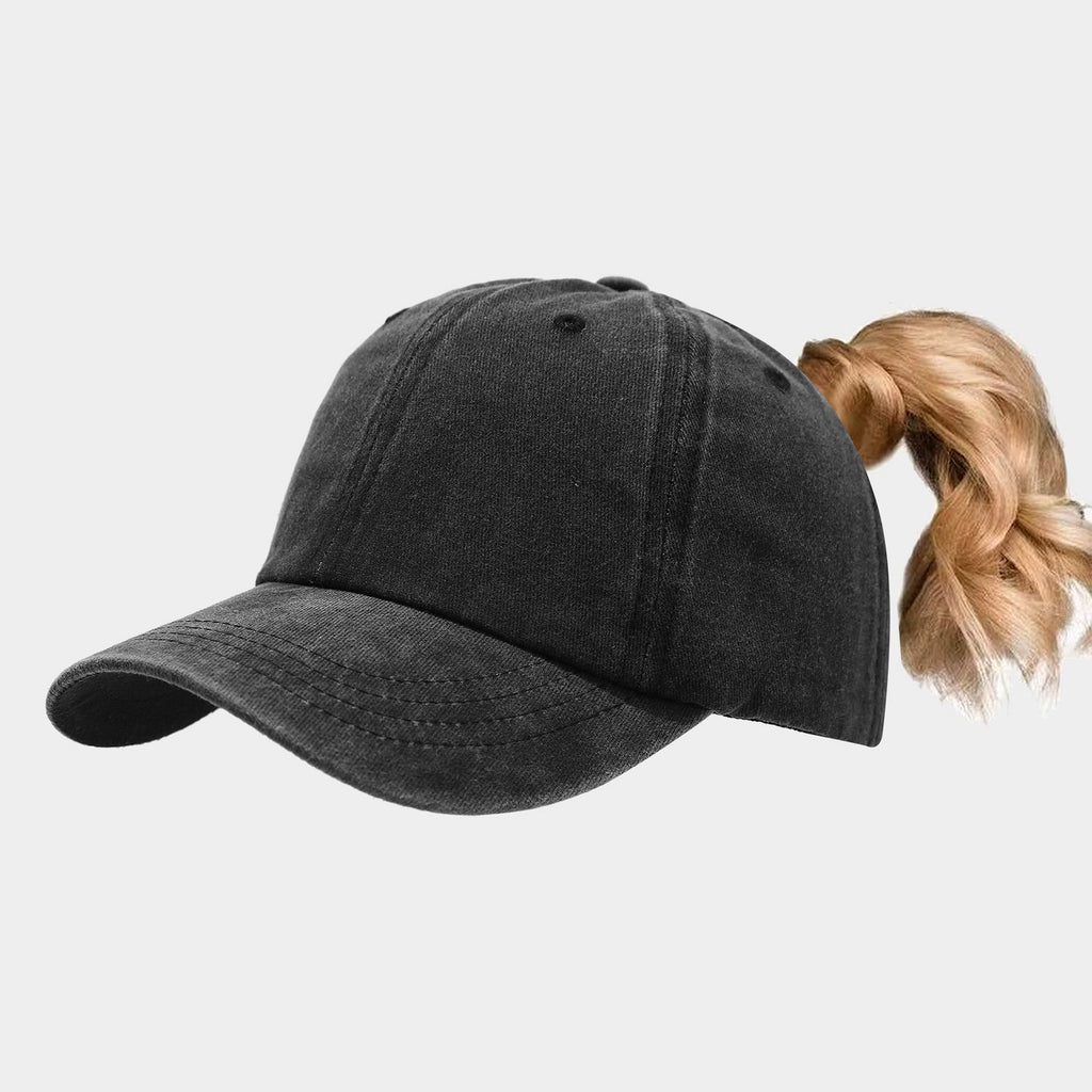 Black ponytail sports sun hat for women