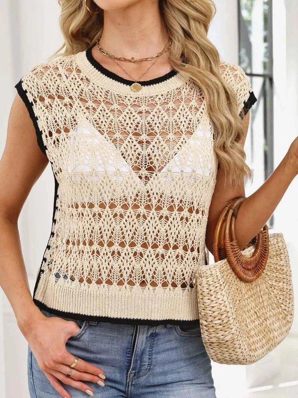 Round neck crochet knit cover-up — additional view 4
