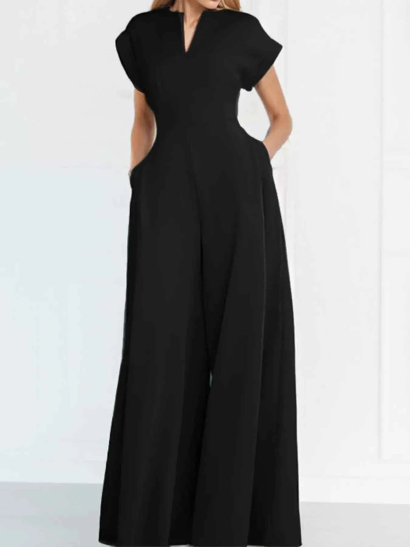 Plus size notched neck jumpsuit — additional view 8