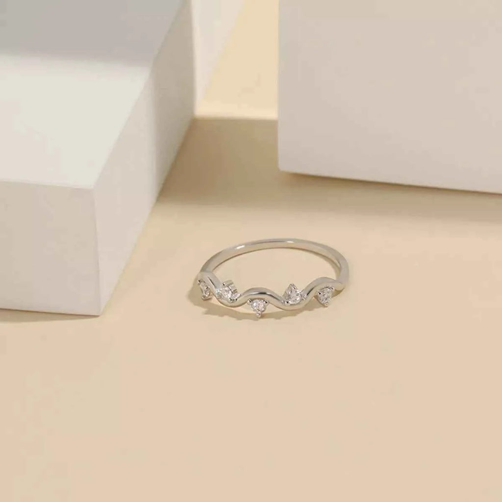 Zircon wave ring in silver-plated alloy — additional view 5