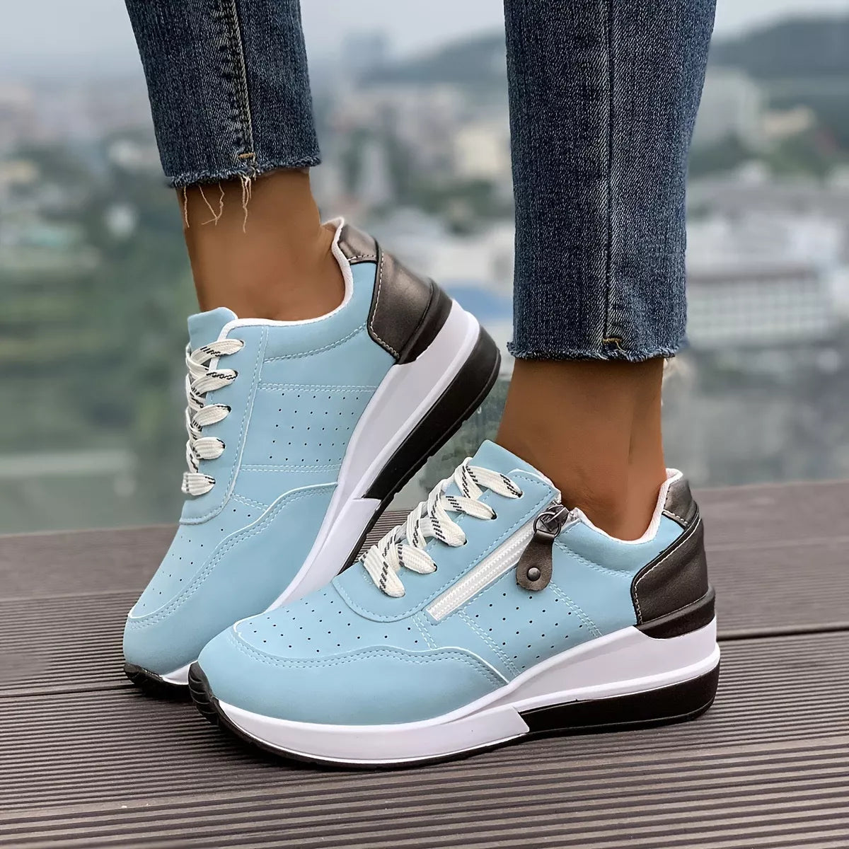 Product detail photo of Round Toe Lace Up Sneakers, Shoes, black, everyday style